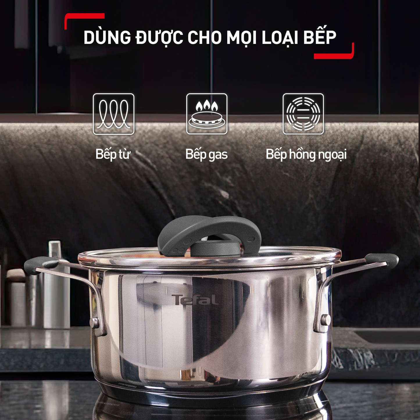 Bộ 3 nồi inox Tefal Optispace cao cấp (16cm, 20cm, 24cm)