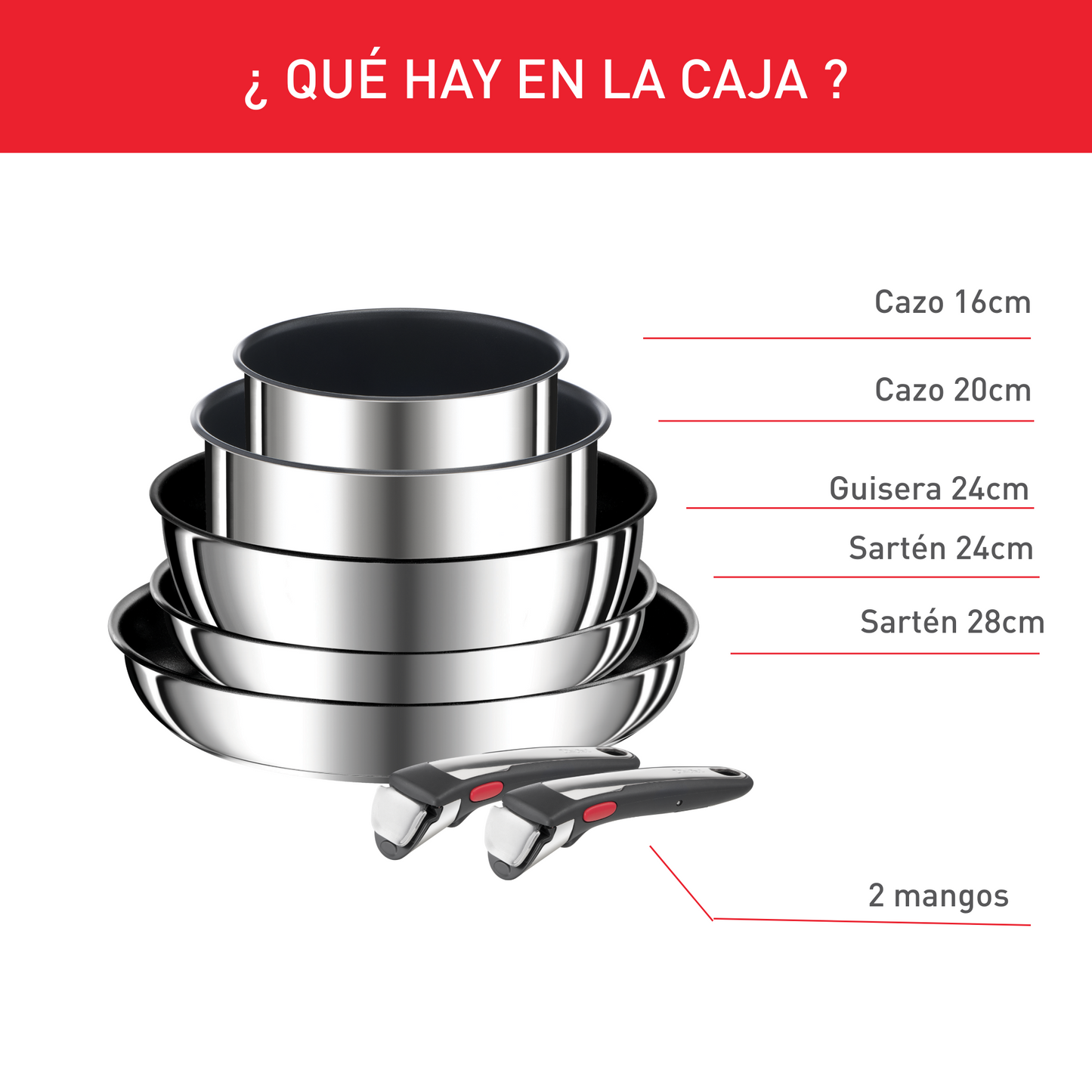 Bộ 5 nồi chảo cán rời Tefal Ingenio Preference L9749202, 16/20/24/24/28, 2 cán rời
