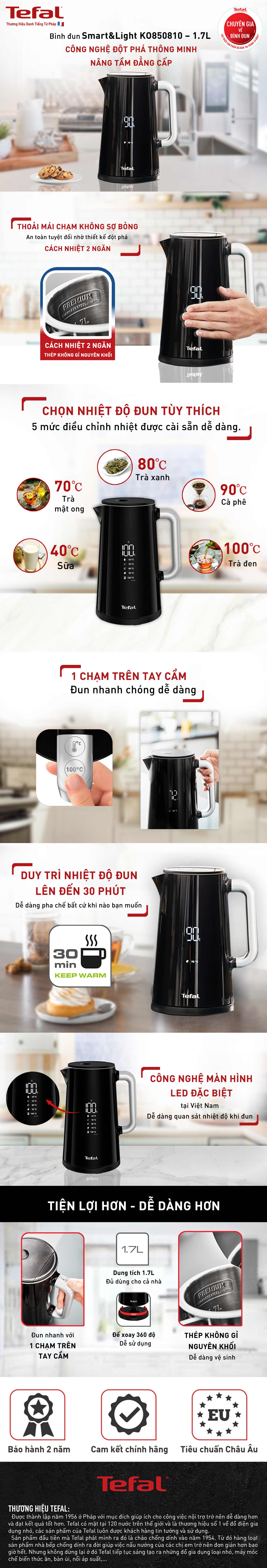 Bình đun siêu tốc Tefal Smart & Light KO850810 - 1.7L