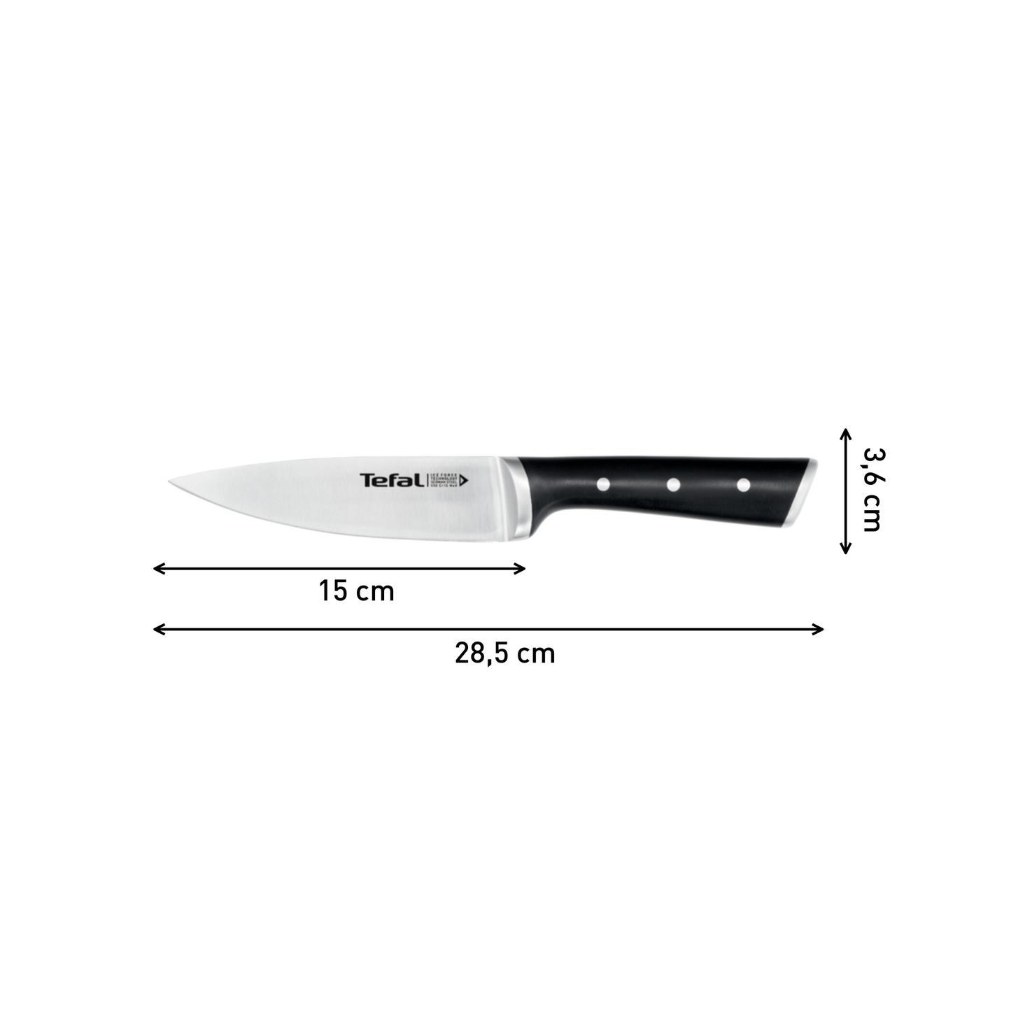 Dao đầu bếp thép Đức liền khối Ice Force Tefal K2320324, 15cm