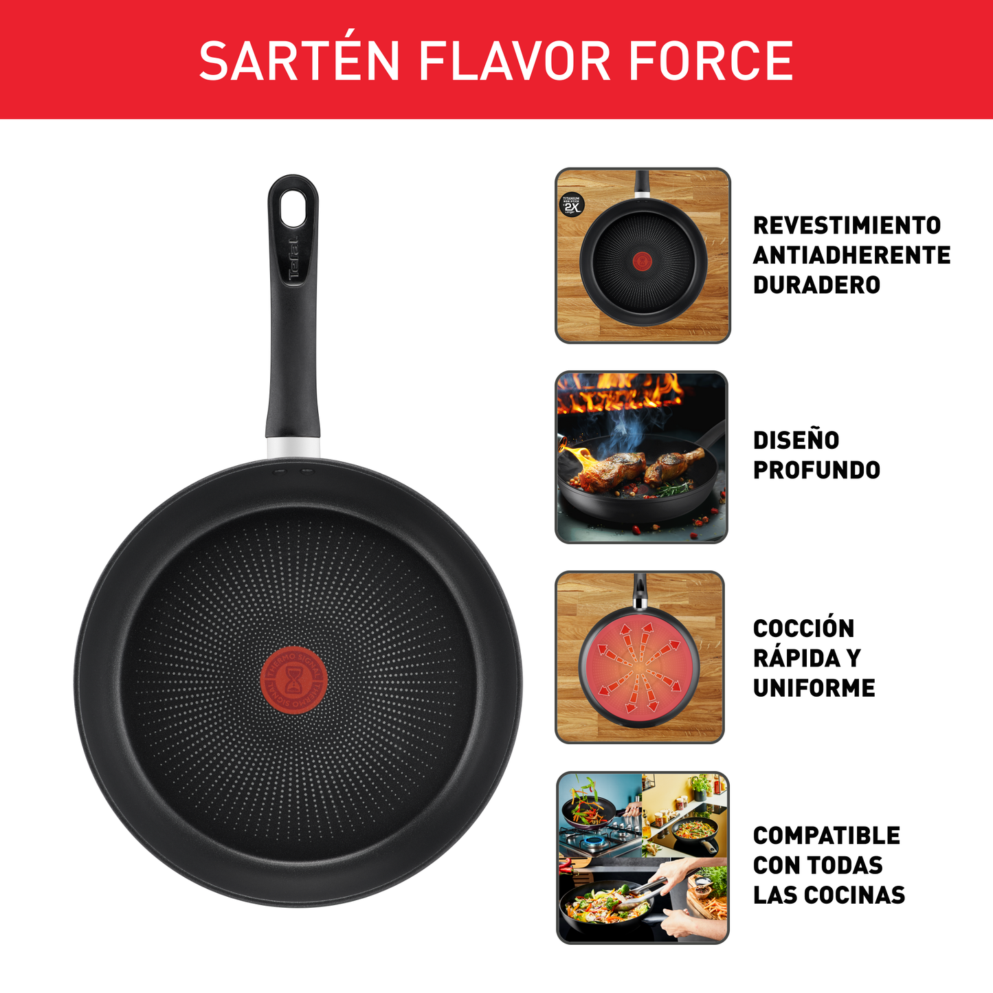 Chảo chiên chống dính Tefal Flavor Force 20/24/26/28cm E2770274 E2770474 E2770574 E2770674