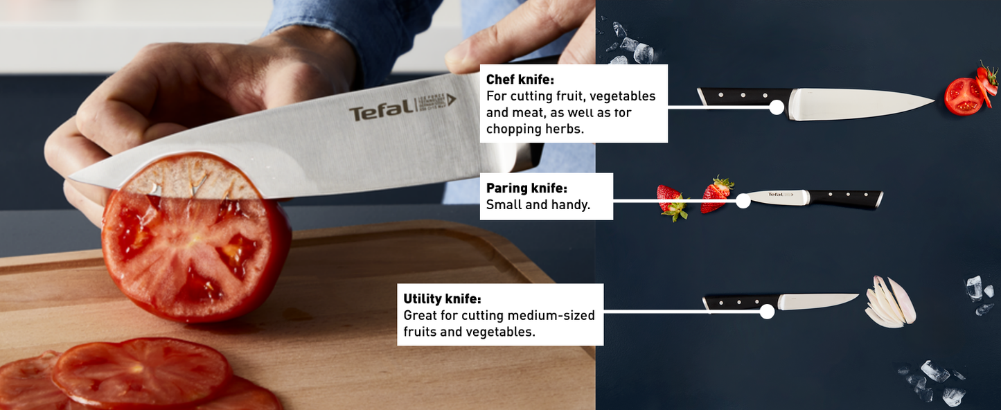 Bộ dao thép Đức 3 món liền khối Ice Force Tefal K2323S74(20cm, 11cm, 9cm)