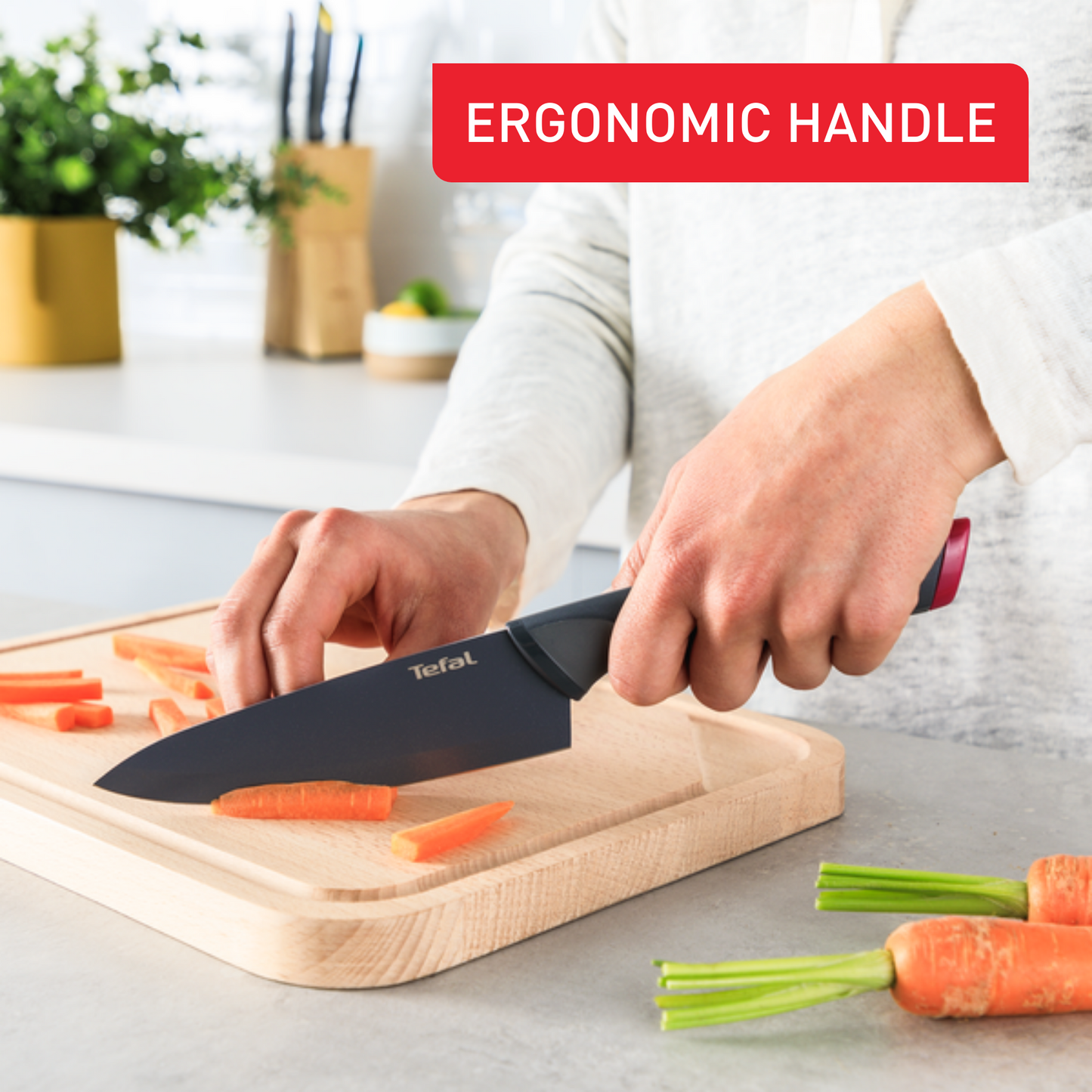 Bộ 3 dao phủ chống dính Tefal Fresh Kitchen K122S324, đa năng 12cm/Santoku 12cm/đầu bếp 20cm