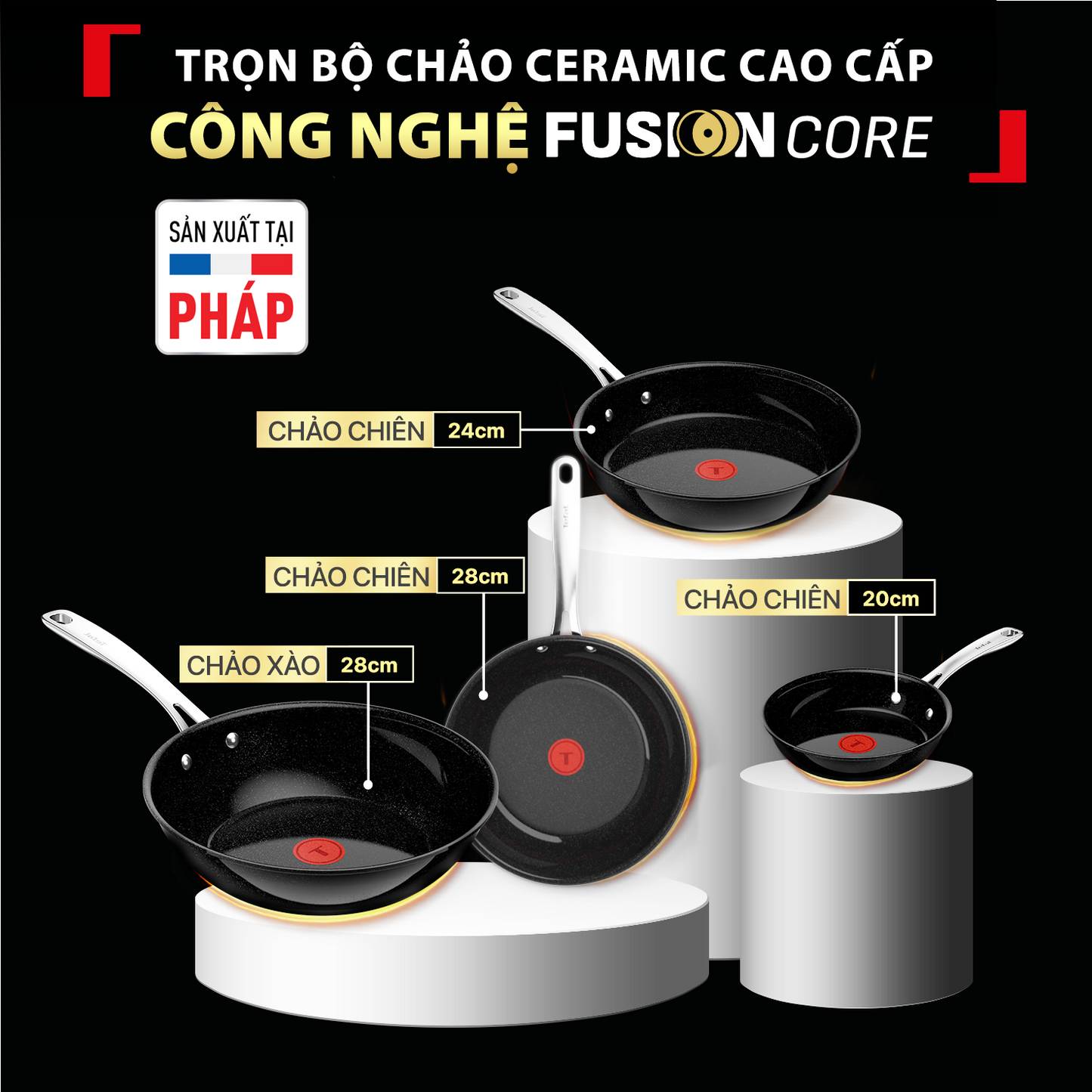 Chảo chiên ceramic cao cấp Tefal EXCELLENCE+ CERAMIC, Fusion Core