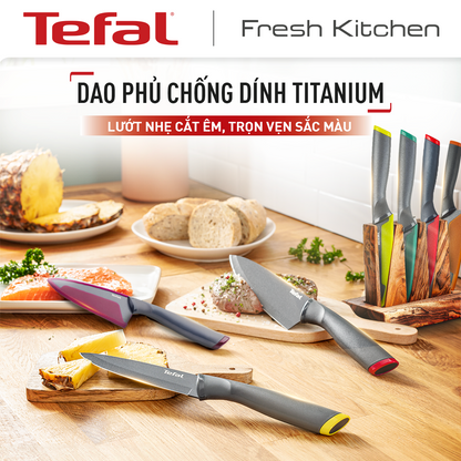 Bộ 3 dao phủ chống dính Tefal Fresh Kitchen K122S324, đa năng 12cm/Santoku 12cm/đầu bếp 20cm