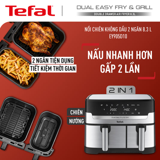 Nồi chiên không dầu 2 ngăn Tefal 2in1 EY905D10 - 8.3L - Điện tử