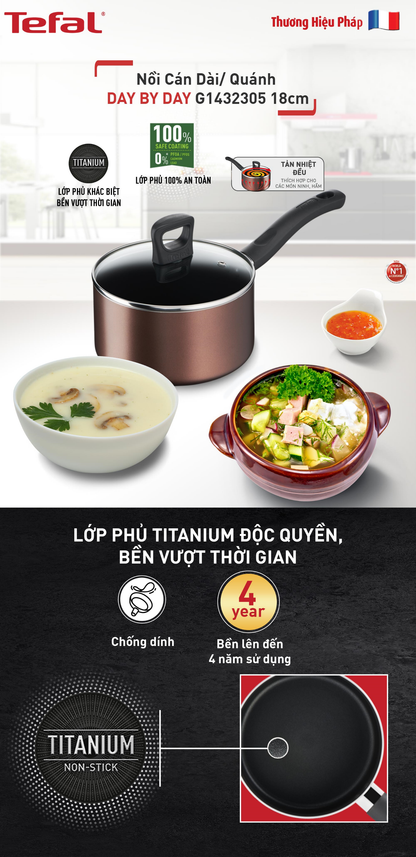 Nồi cán dài/ quánh Tefal Day By Day 18cm