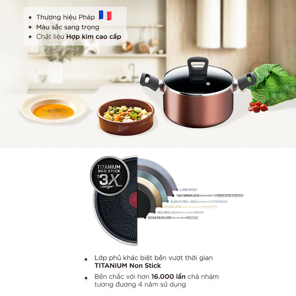 Nồi thân cao Tefal Day By Day 22cm