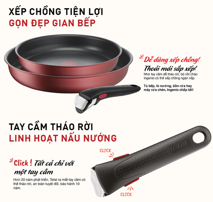 Bộ nồi chảo cán rời 3 món Ingenio Daily Chef(chảo chiên 22-26cm, tay cầm rời) (8 năm)