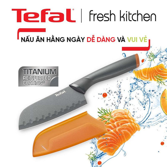 Dao làm bếp phủ Titanium bản lớn Santoku Tefal Fresh Kitchen K1220104 - 12cm
