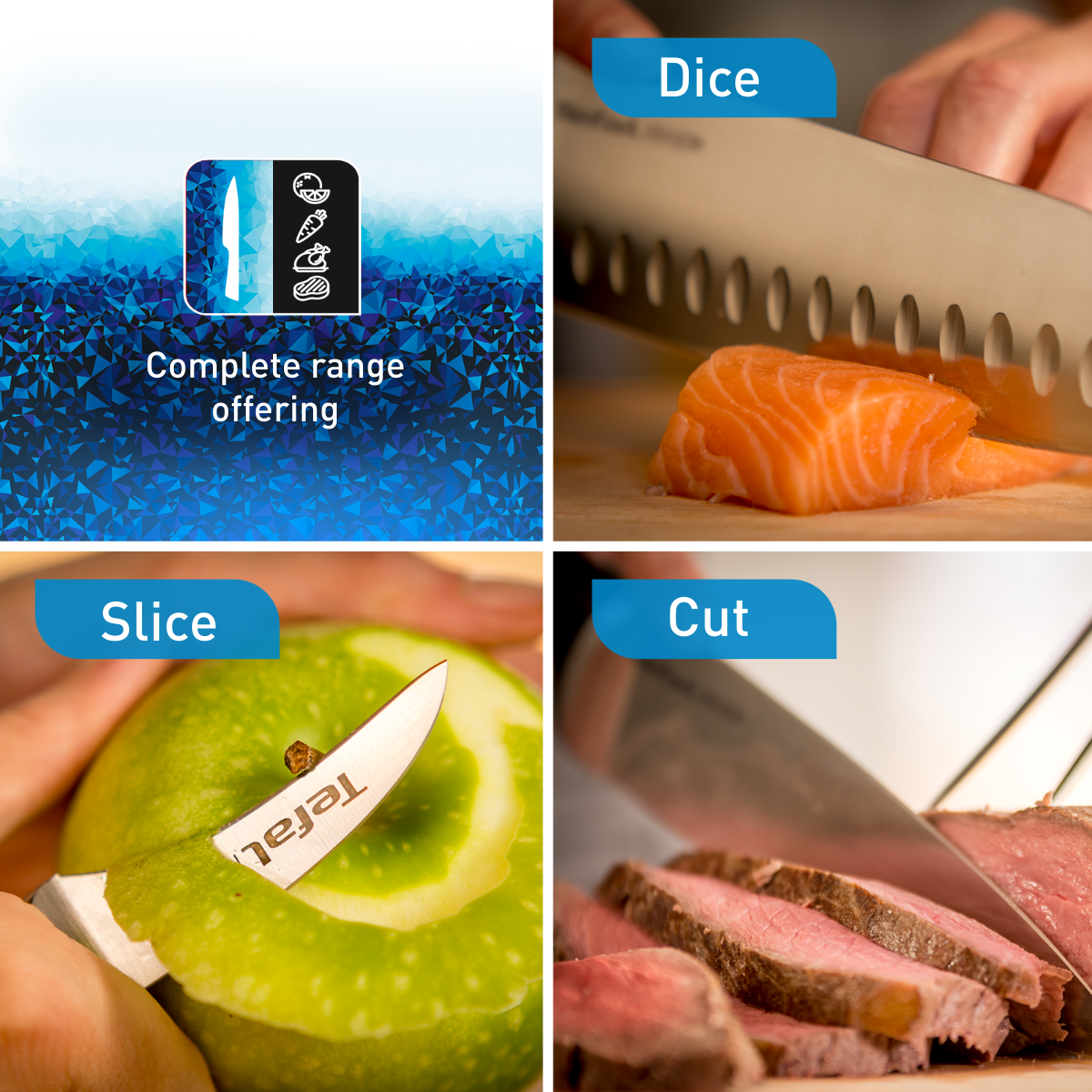 Bộ dao thép Đức 2 món liền khối Ice Force Tefal K232S224, 13cm/16.5cm