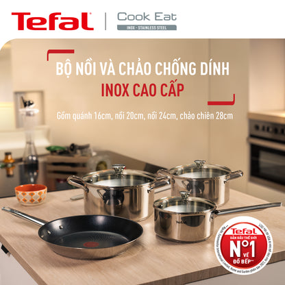 Bộ 3 nồi Inox cao cấp Tefal Cook Eat B921S604, 14cm/18cm/20cm