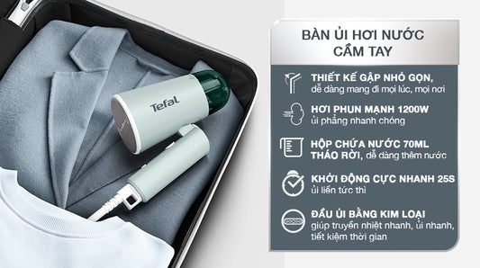 Bàn ủi hơi nước cầm tay Tefal Origin Travel DT1024K0 xanh xám