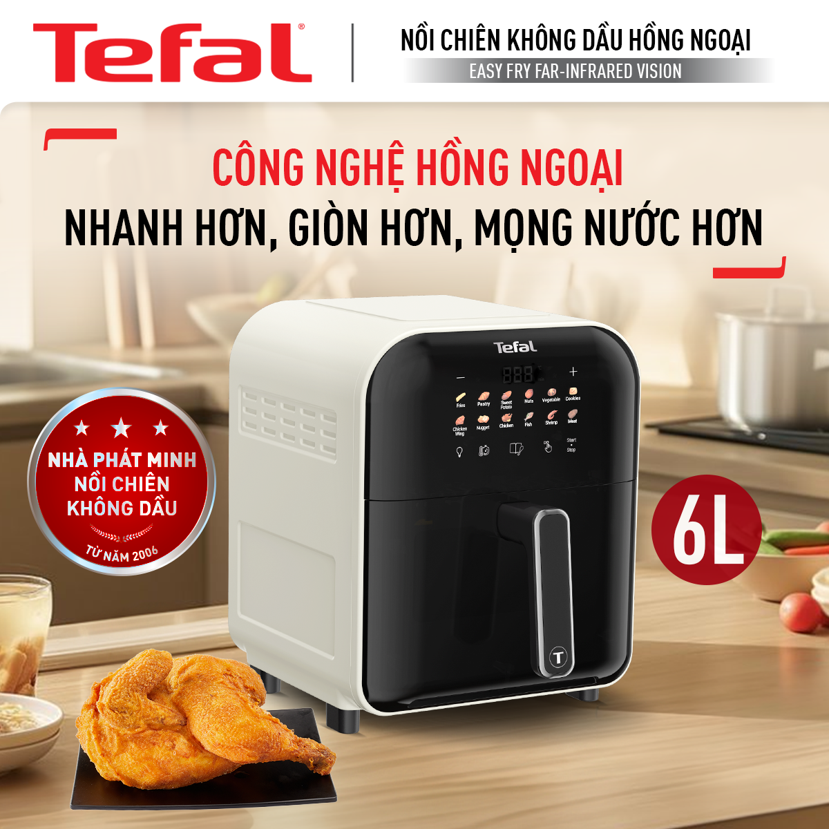 Nồi chiên không dầu Tefal Window trắng EY8211Y0 - 6L - Điện tử