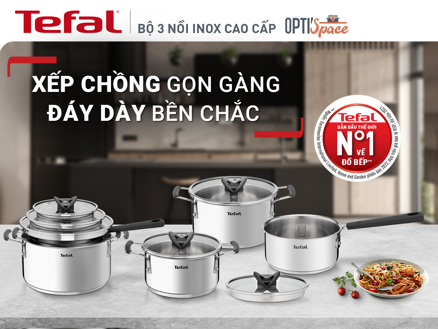 Nồi Inox Tefal Optispace cao cấp 28cm