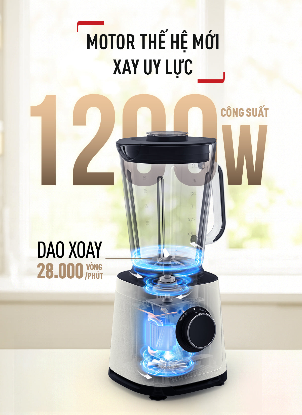 Máy xay sinh tố Tefal PerfectMix Essential BL77TAT0 - 1200W, cối thủy tinh - màu kem