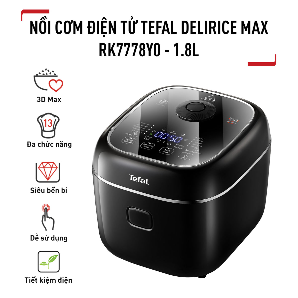Nồi cơm điện tử Tefal Delirice Max RK7778Y0  - 1.8L