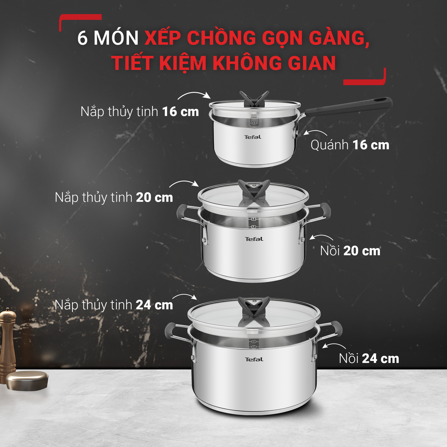 Nồi Inox Tefal Optispace cao cấp 28cm