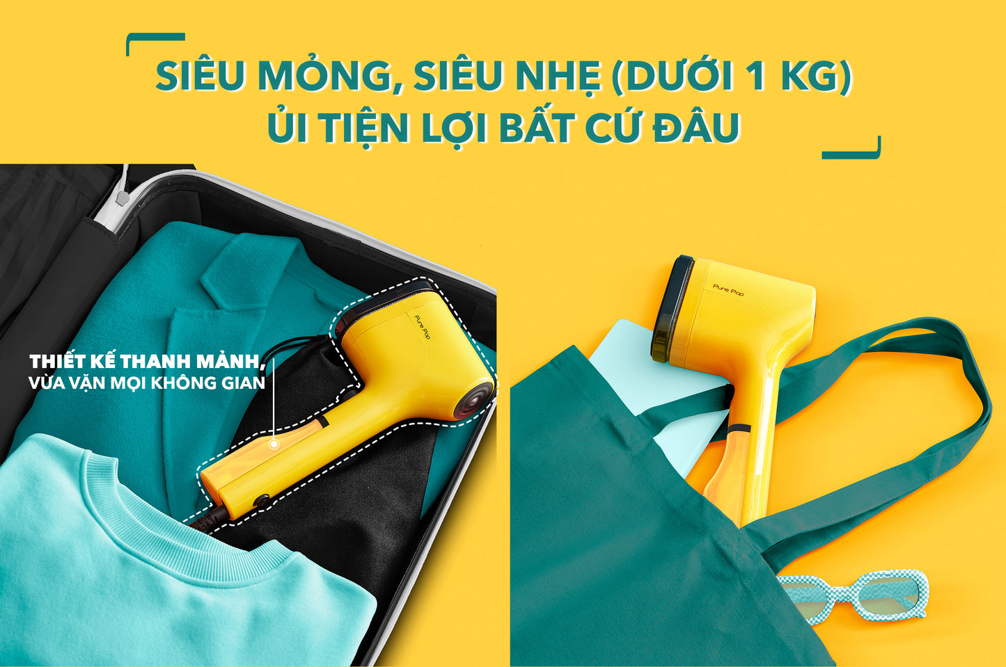 Bàn ủi hơi nước cầm tay Pure Pop Tefal DT2024E1, màu xanh lơ