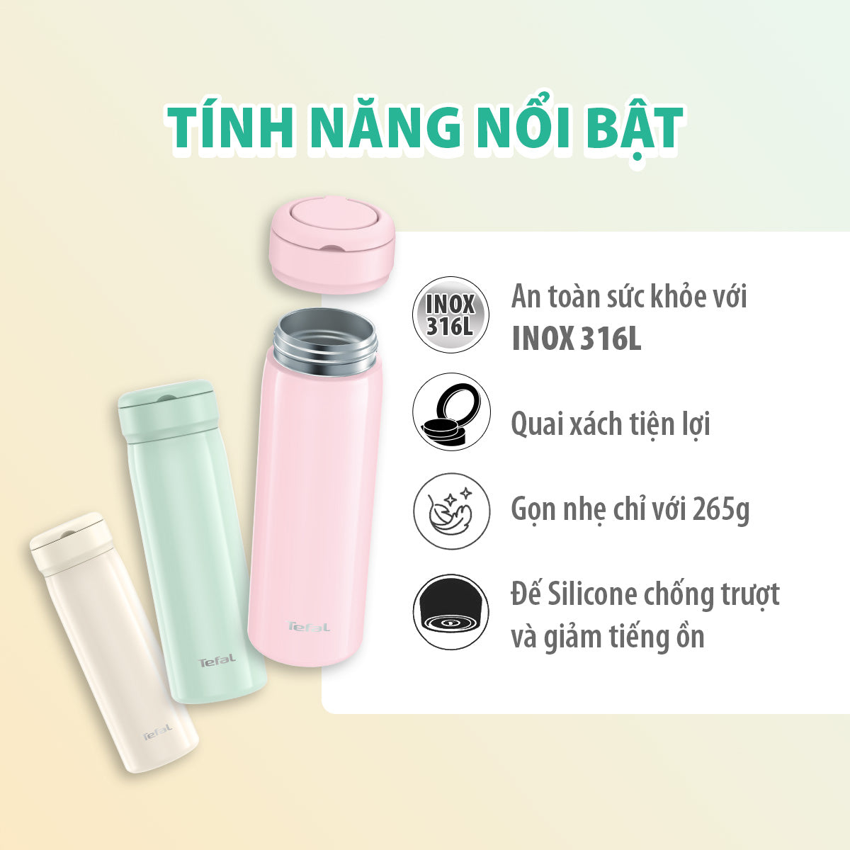 Bình giữ nhiệt Tefal Mobility Hydration 450ml, N3720210/N3720110/N3720410