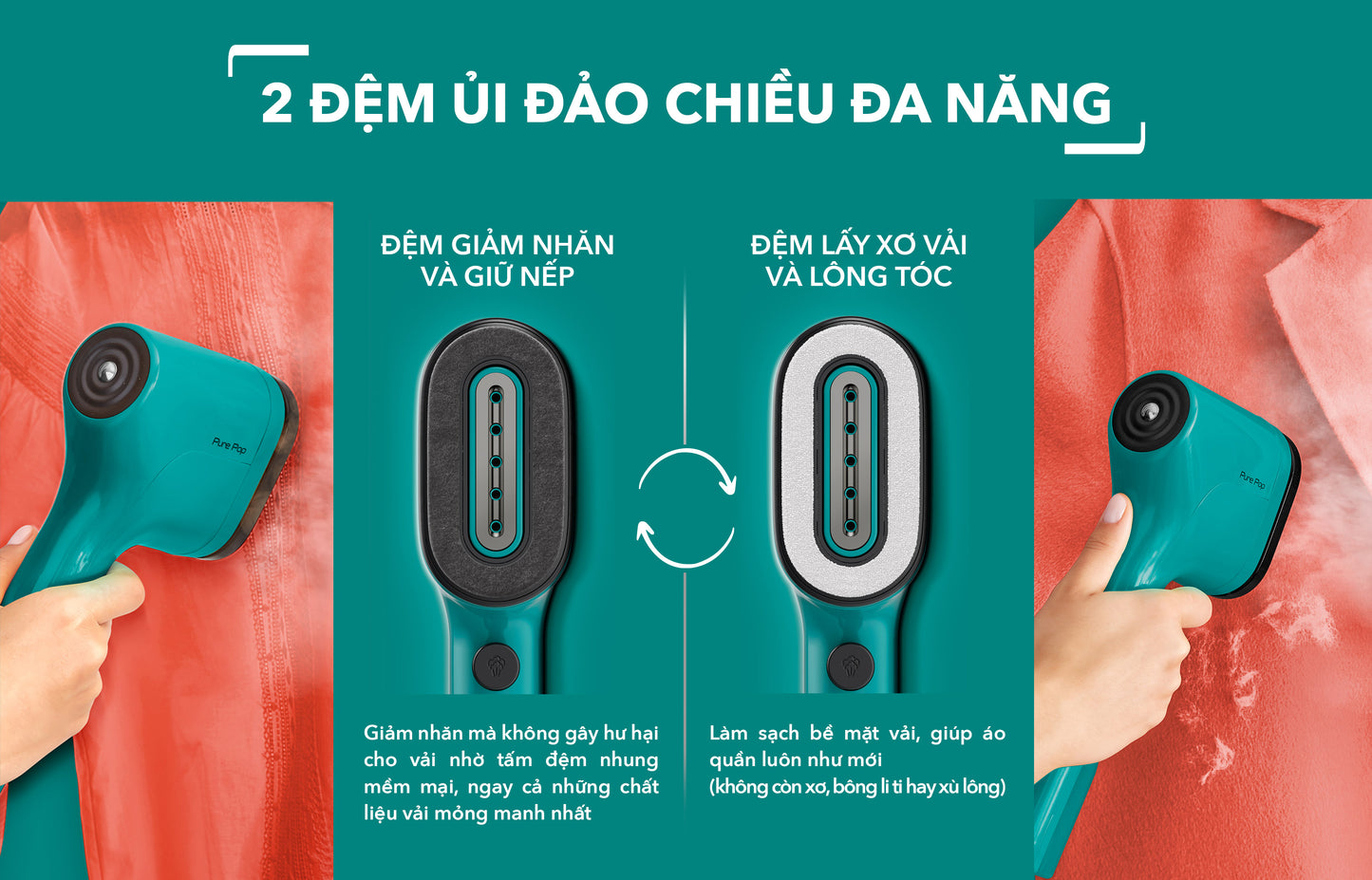 Bàn ủi hơi nước cầm tay Pure Pop Tefal DT2024E1, màu xanh lơ