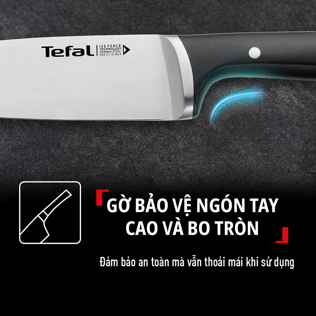 Bộ dao kéo thép Đức 7 món và kệ dao gỗ Tefal Ice Force K232S714, 9cm/11cm/18cm/20cm/20cm/20cm