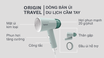 Bàn ủi hơi nước cầm tay Tefal Origin Travel DT1024K0 xanh xám