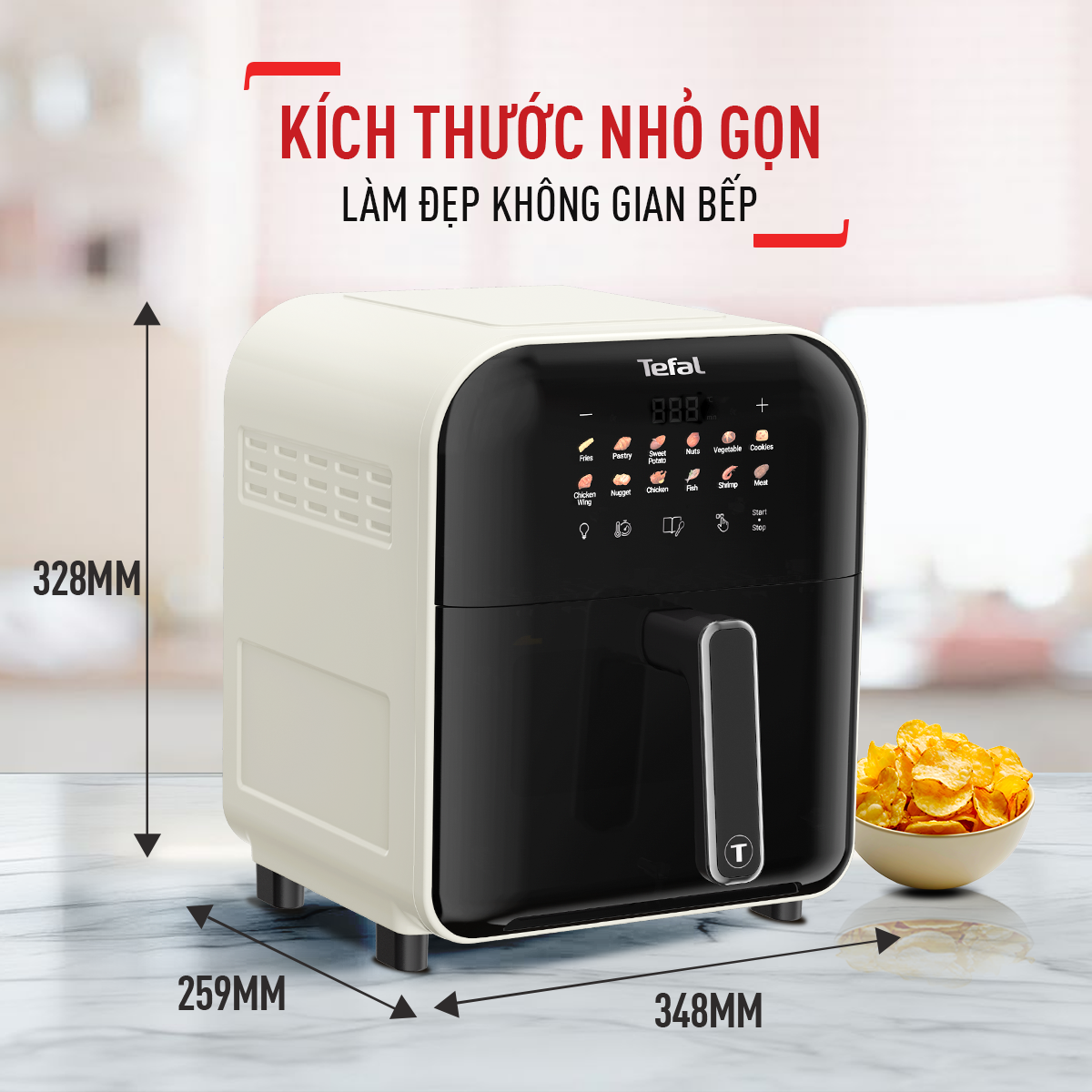 Nồi chiên không dầu Tefal Window trắng EY8211Y0 - 6L - Điện tử
