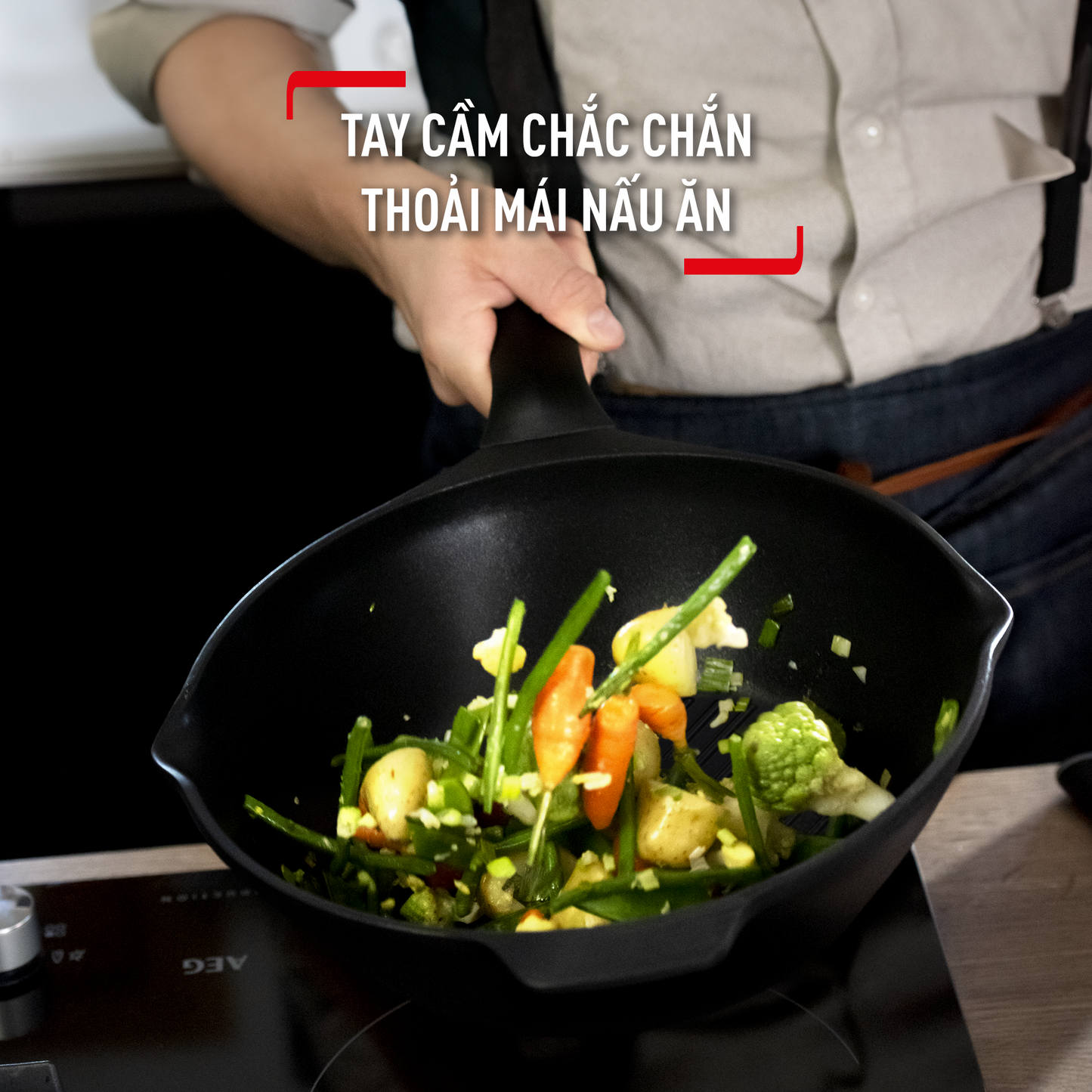 Chảo đúc cao cấp nướng, chiên Tefal Robusto có miệng rót 26cm