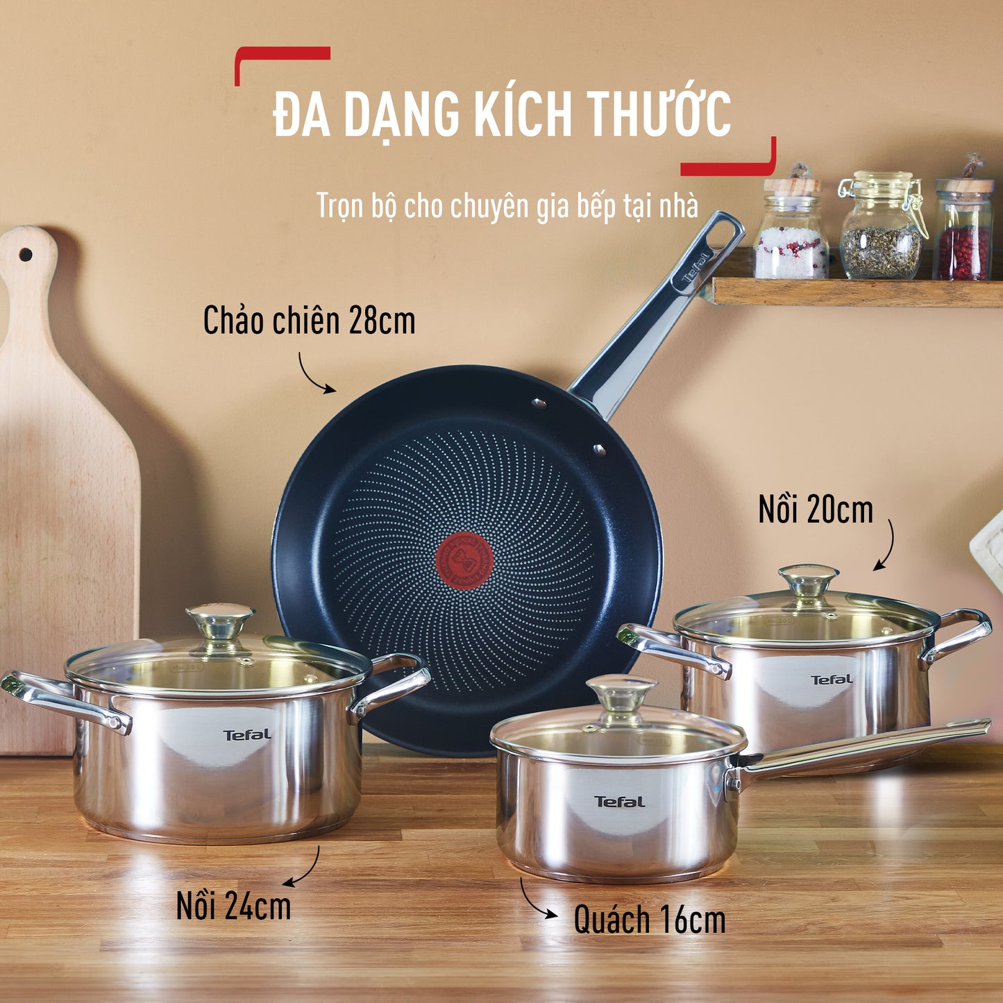 Bộ nồi chảo Inox cao cấp Cook Eat B922S784 (16, 20, 24, 28cm)