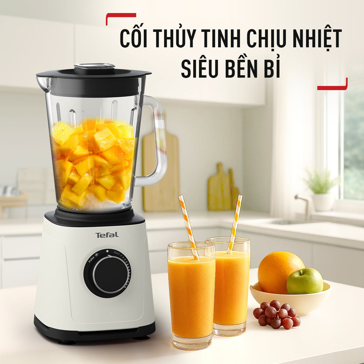 Máy xay sinh tố Tefal PerfectMix Essential BL77TAT0 - 1200W, cối thủy tinh - màu kem