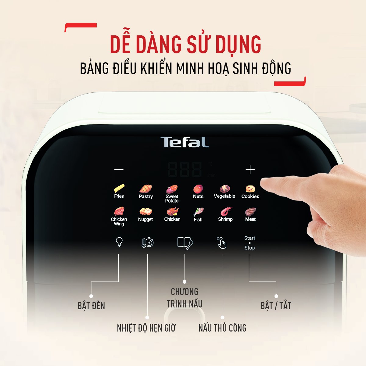 Nồi chiên không dầu Tefal Window trắng EY8211Y0 - 6L - Điện tử