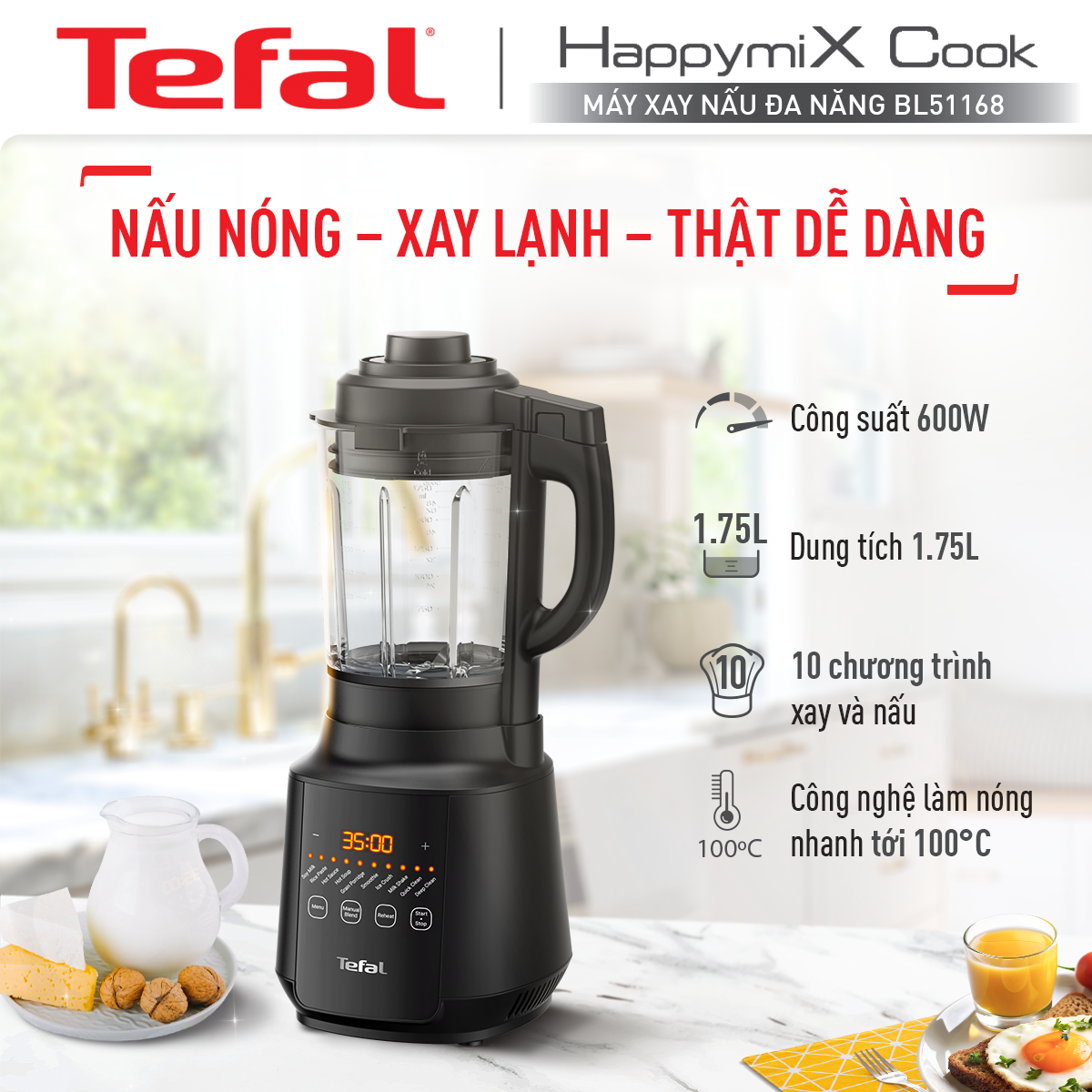 Máy xay sinh tố và sữa hạt Tefal BL511868 - 1000W