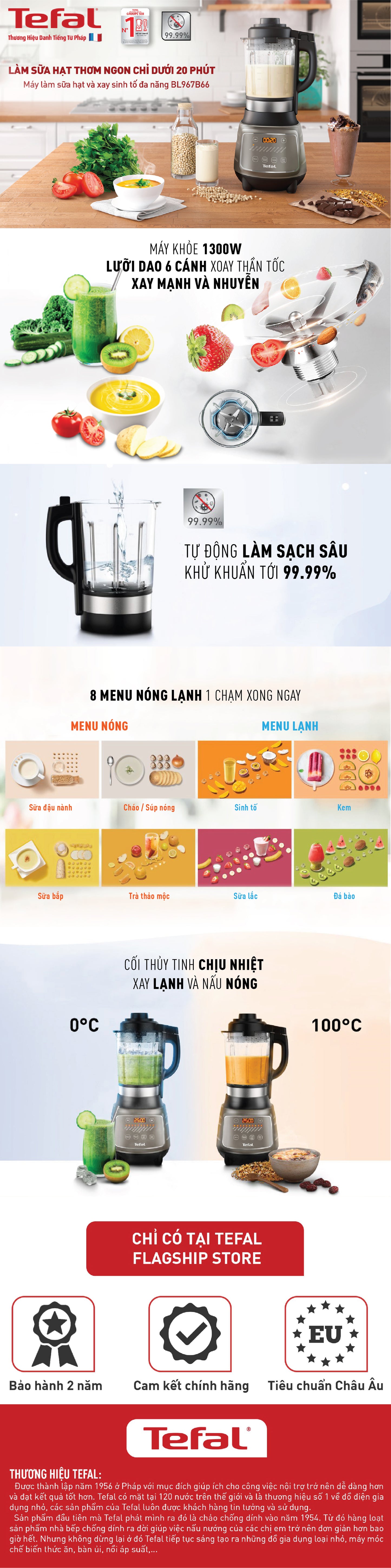 Máy xay sinh tố và làm sữa hạt đa năng Tefal BL967B66 - 1300W