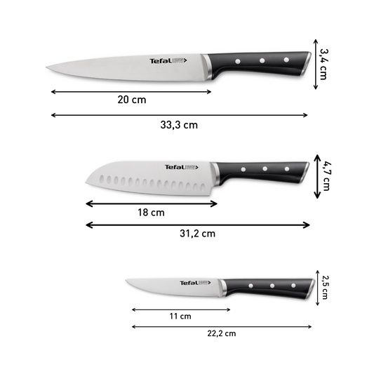 Bộ dao thép Đức 3 món liền khối Ice Force Tefal K232S374, 11cm/18cm/20cm