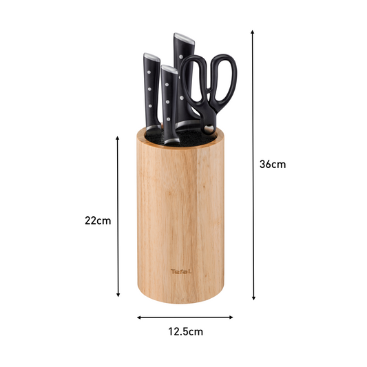 Bộ dao kéo thép Đức 4 món và kệ dao gỗ Tefal Ice Force K232S534, 9cm/11cm/20cm