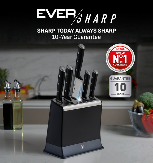 Bộ dao 5 món tích hợp dụng cụ mài chuyên dụng Tefal Ever Sharp K297S644, 9cm/12cm/16.5cm/20cm/20cm