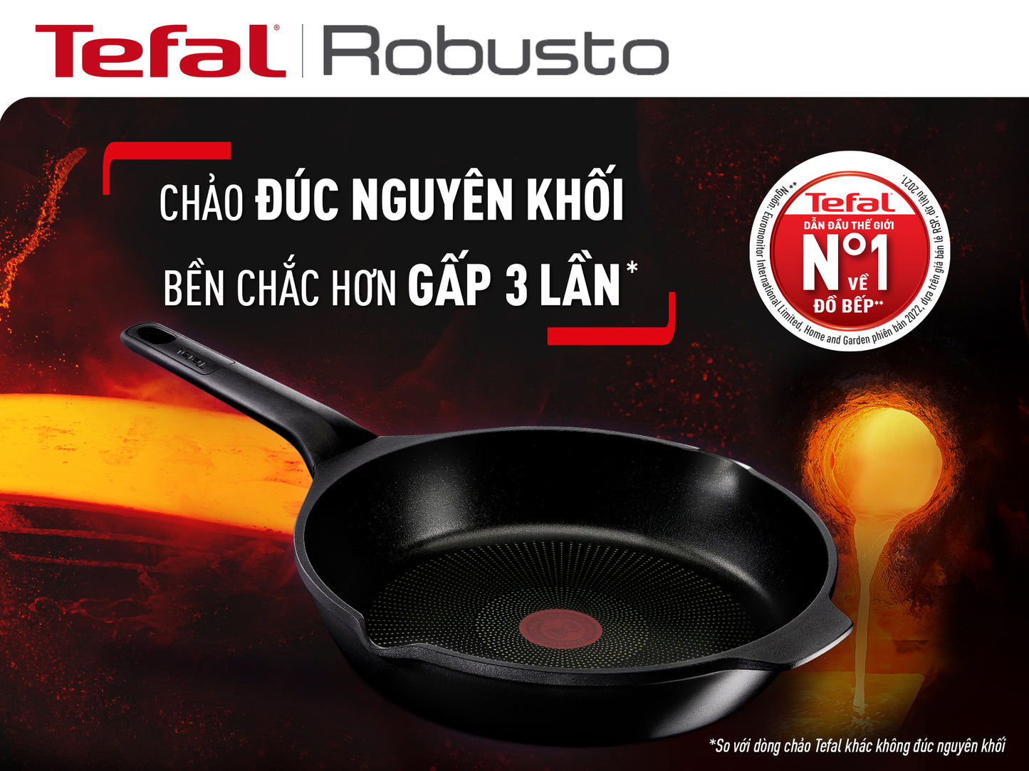 Chảo đúc cao cấp Tefal Robusto có miệng rót 20cm/22cm/24cm