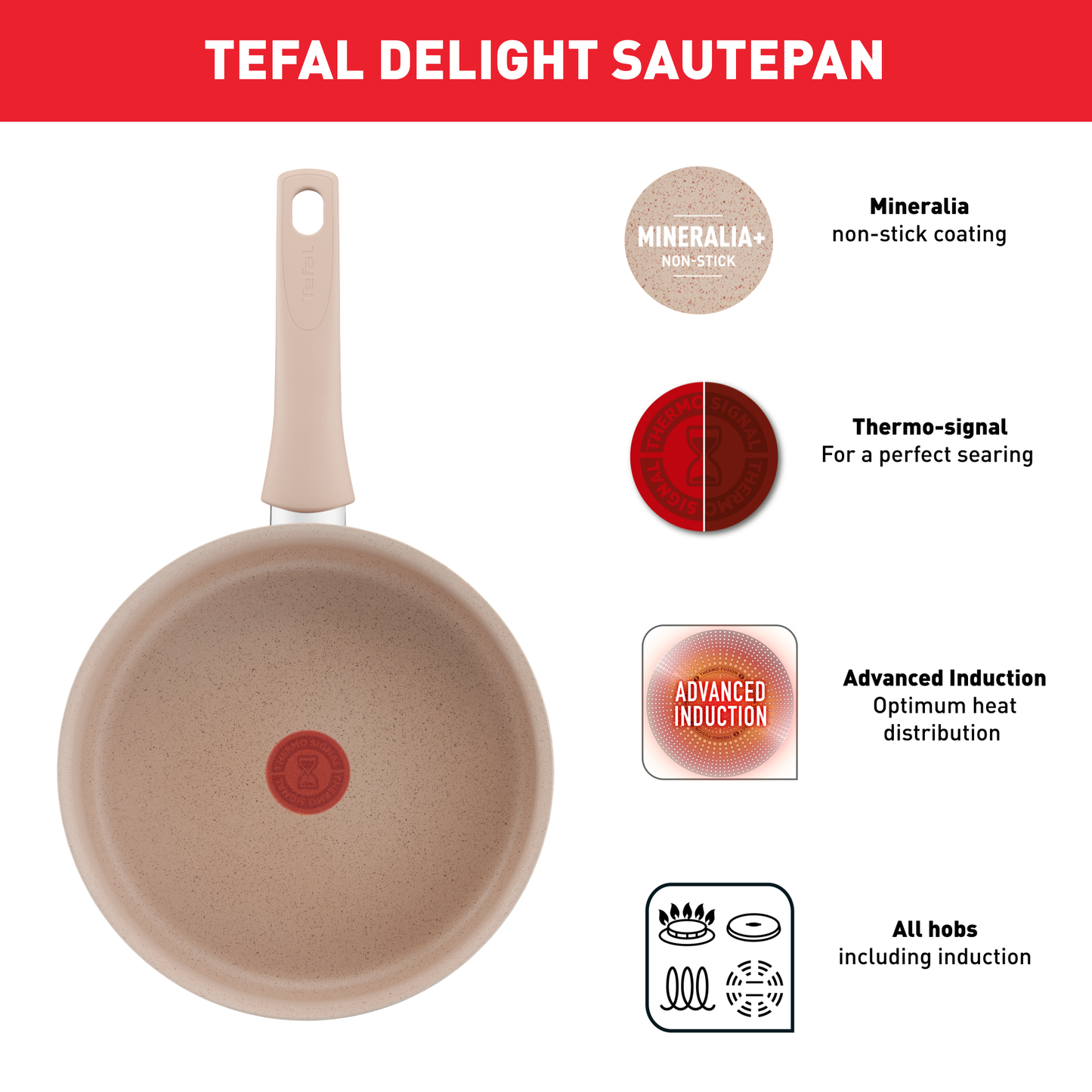 Chảo xào chống dính vân đá cao cấp Tefal Delight G2931902, 28cm
