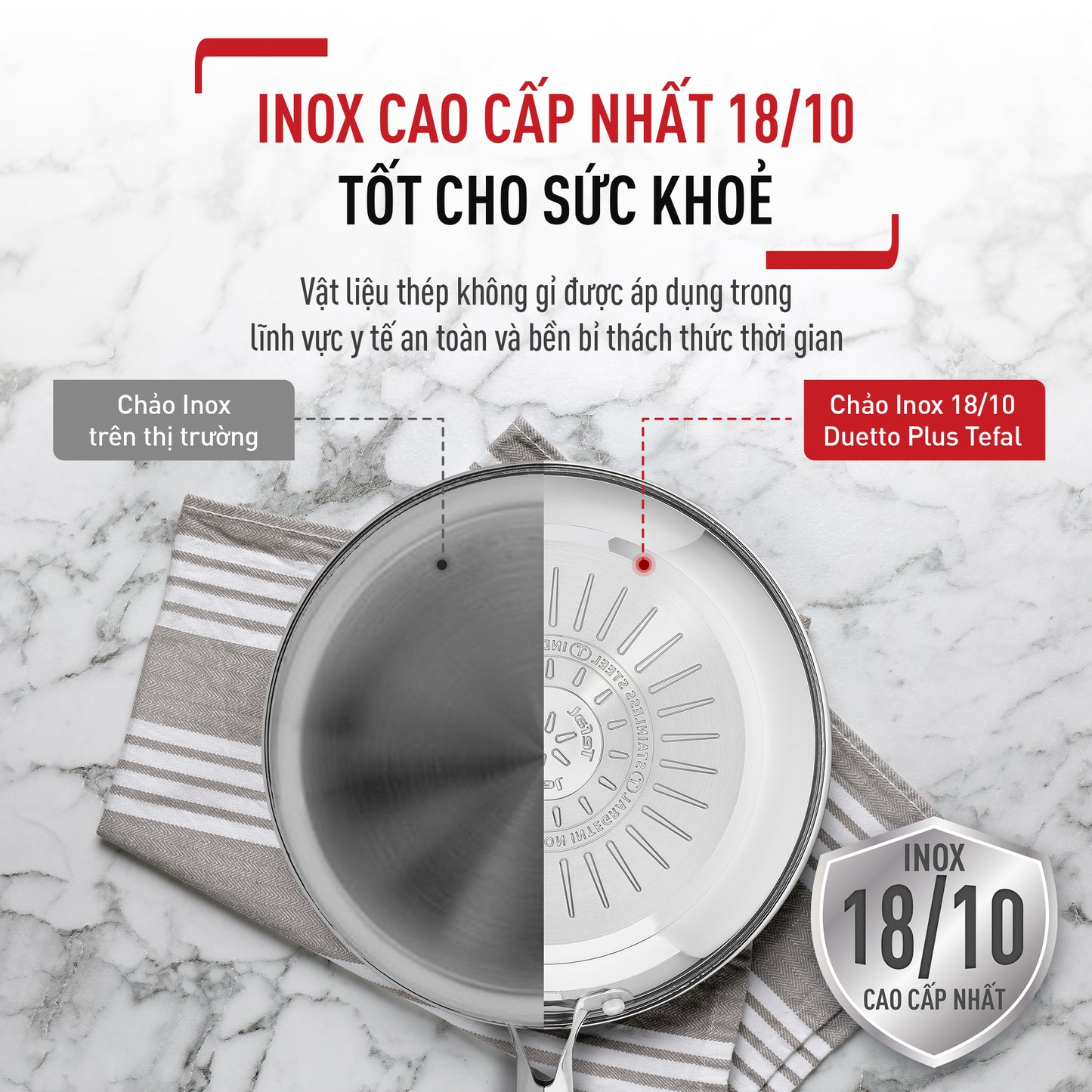Chảo chiên Inox cao cấp Tefal Duetto Plus 24cm/26cm/28cm