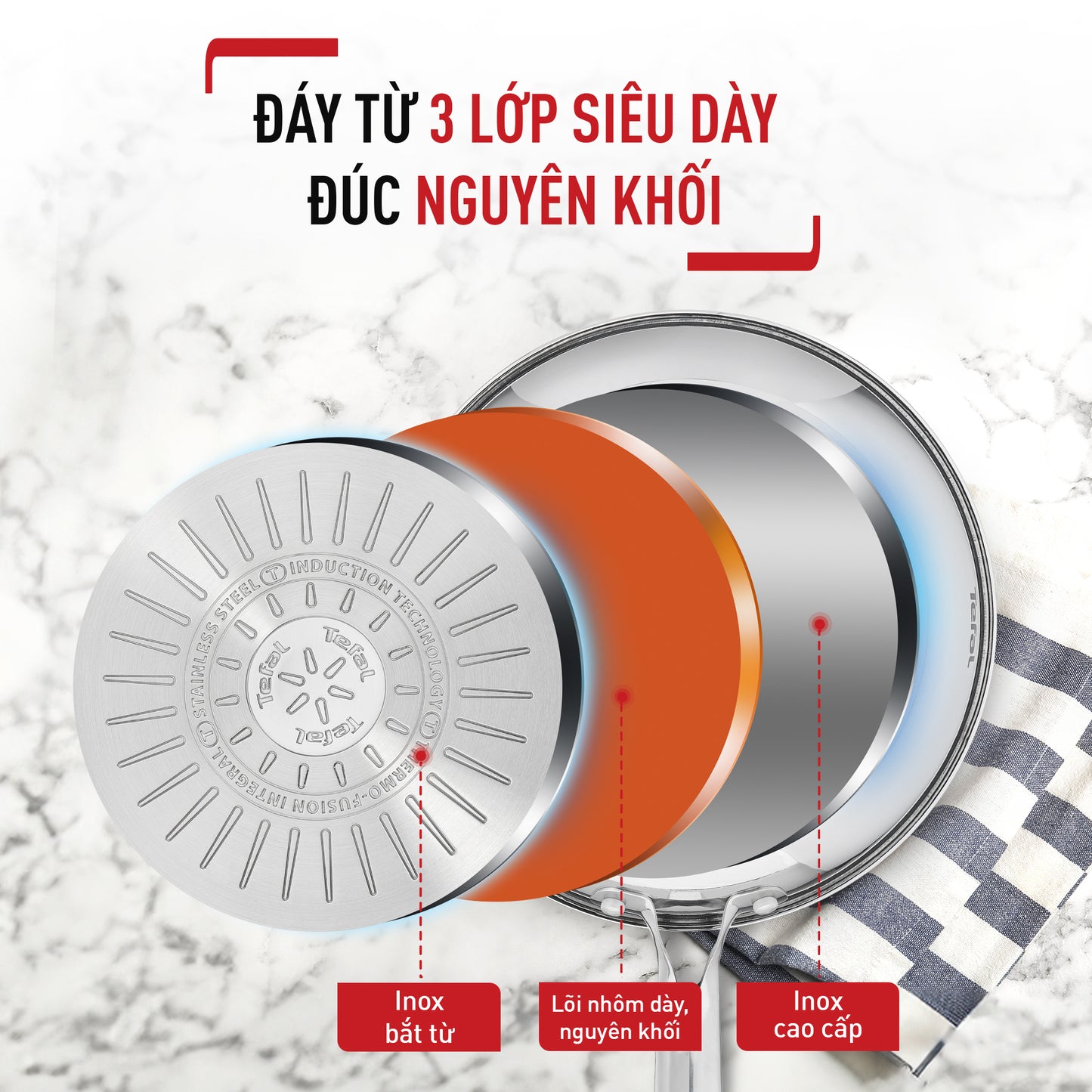 Chảo chiên Inox cao cấp Tefal Duetto Plus 24cm/26cm/28cm