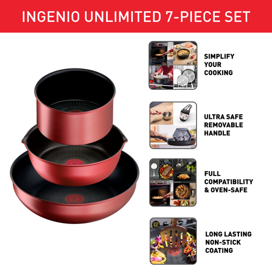 Bộ 3 nồi chảo cán rời kèm 3 nắp kính Tefal Ingenio Unlimited L7909093, 18cm/22cm/chảo 26cm