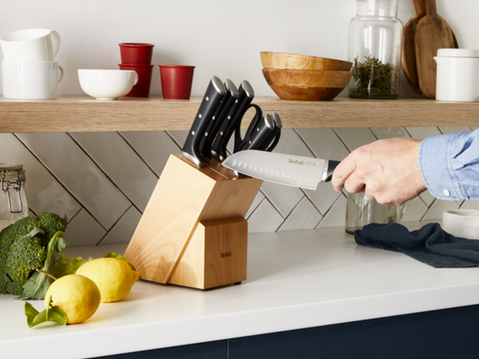 Bộ dao kéo thép Đức 7 món và kệ dao gỗ Tefal Ice Force K232S714, 9cm/11cm/18cm/20cm/20cm/20cm