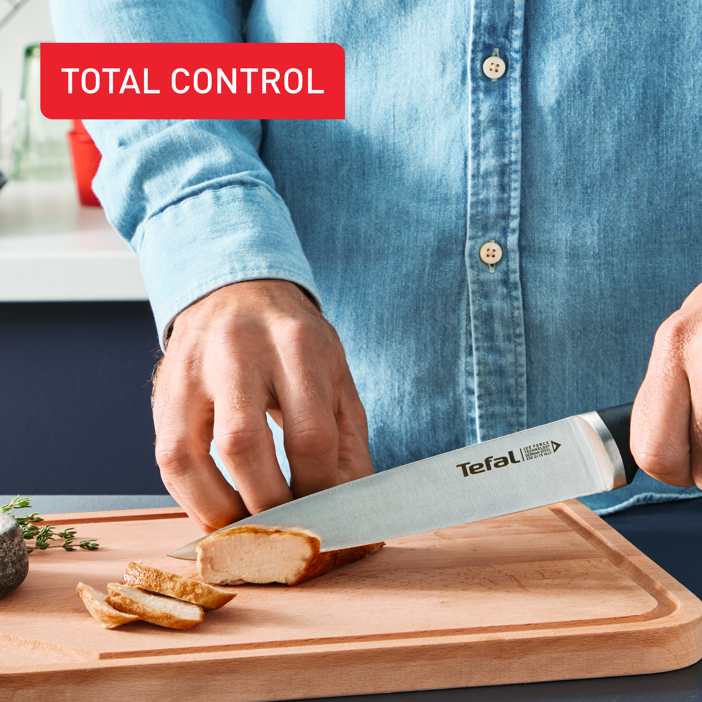 Dao thép Đức liền khối Ice Force Tefal K2320714, phi-lê 20 cm