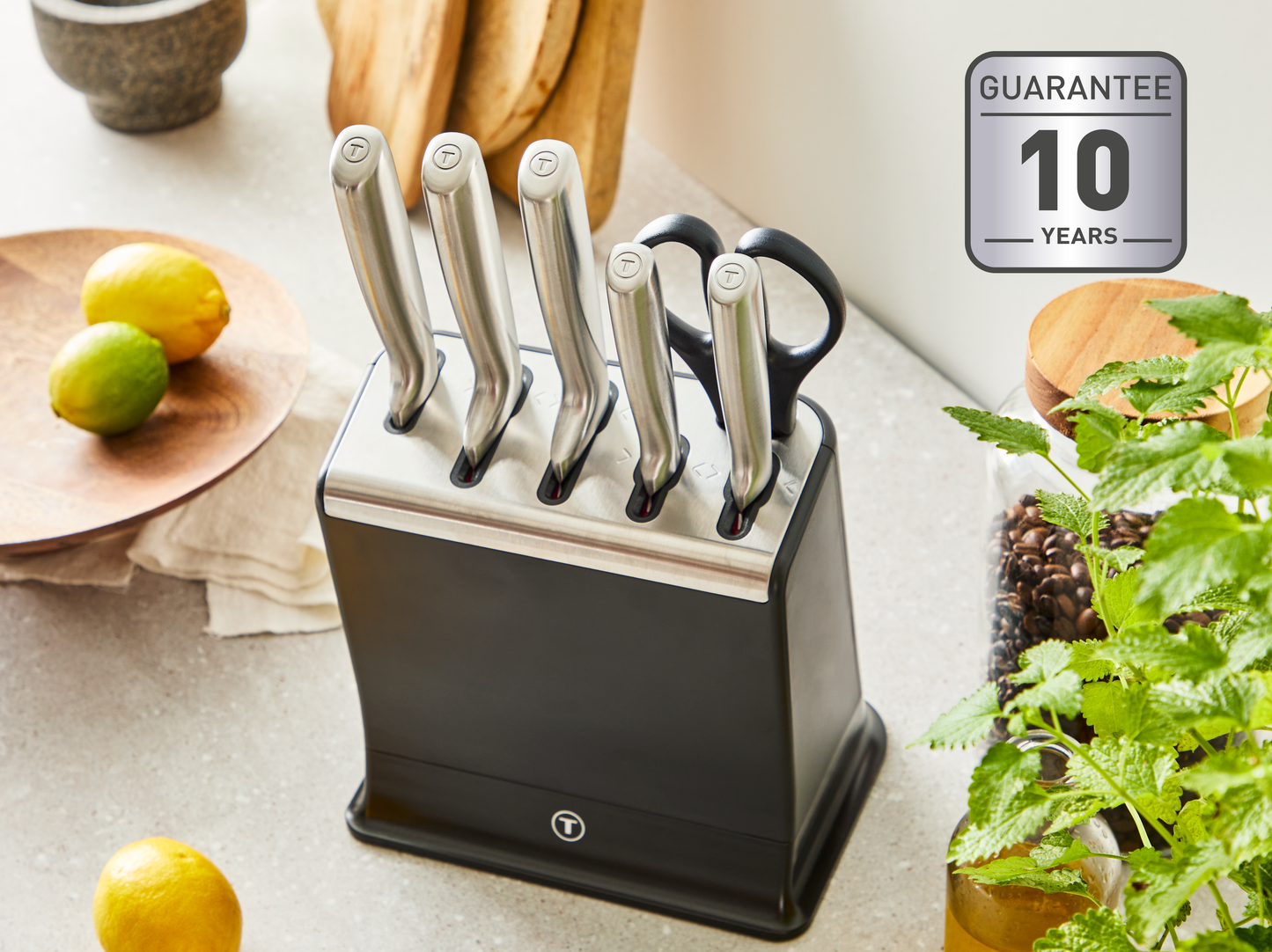 Bộ dao kéo 6 món đúc nguyên khối tích hợp dụng cụ mài chuyên dụng Tefal Ever Sharp K2977S44, 9cm/12cm/16.5cm/20cm/20cm