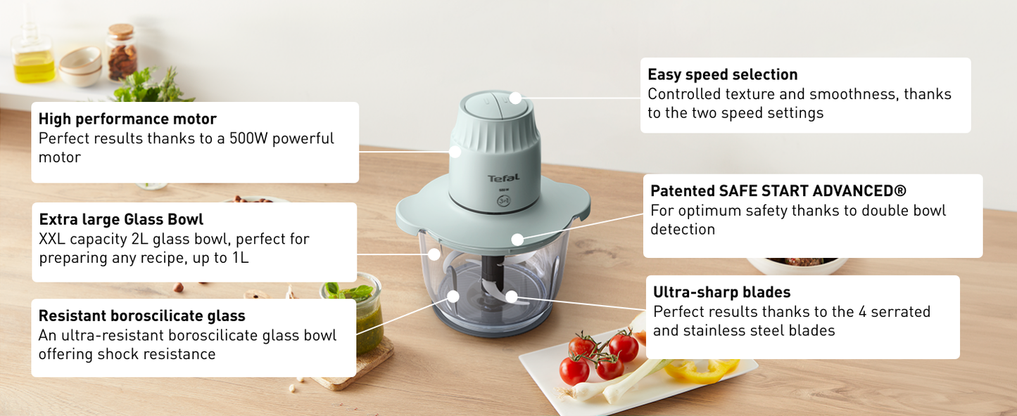 Máy xay thực phẩm Tefal Choppeo MB603166 - 500W, 2L, cối thủy tinh