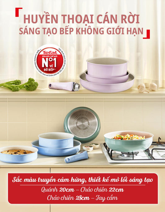 Bộ 3 nồi chảo cán rời Tefal Ingenio Serenity L827S404/L830S404/L828S404, quánh 20cm/ chiên 22cm/chiên 28cm, xanh dương