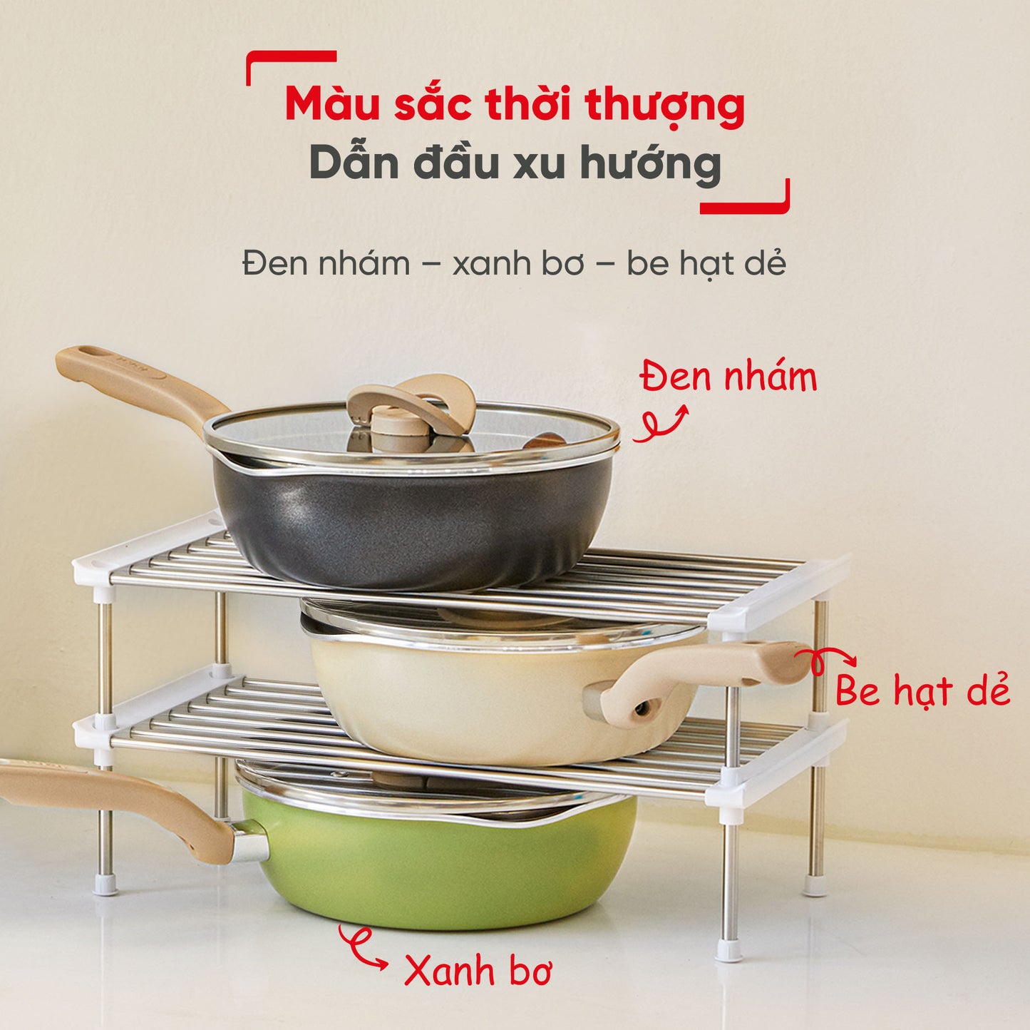 Chảo nồi có nắp đa năng 3 trong 1 - 24cm, đen/xanh/vanila