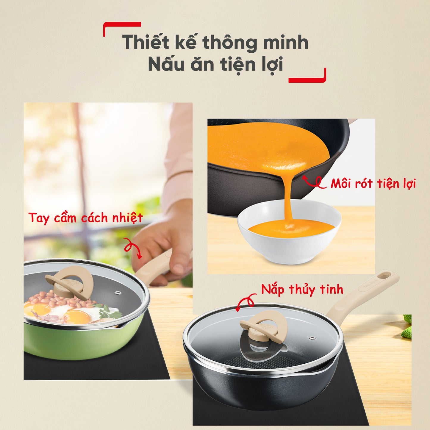 Chảo nồi có nắp đa năng 3 trong 1 - 24cm, đen/xanh/vanila