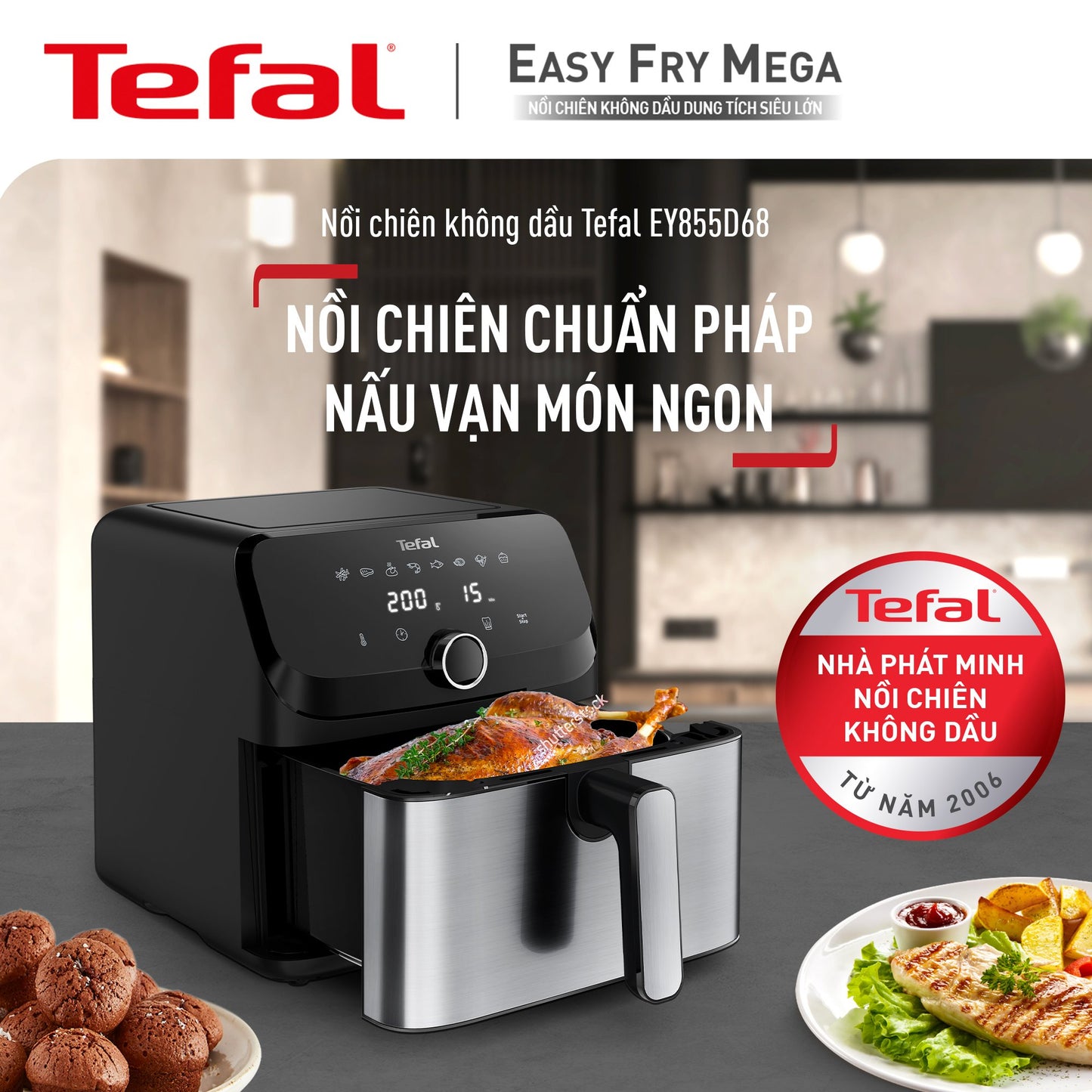 Nồi chiên không dầu Tefal Mega EY855D68 - 7.5L